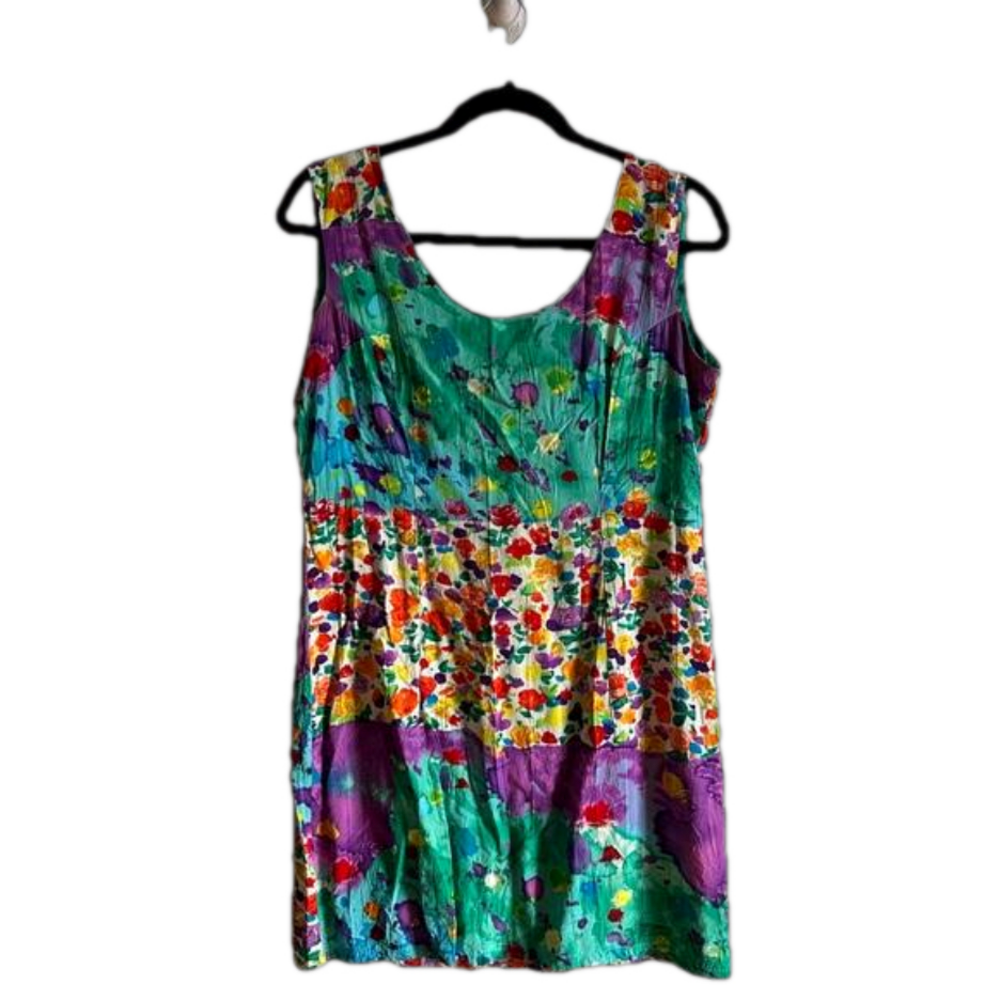 Jams World Sz M Vintage Colorful Watercolour Sleeveless Mini Tunic Dress